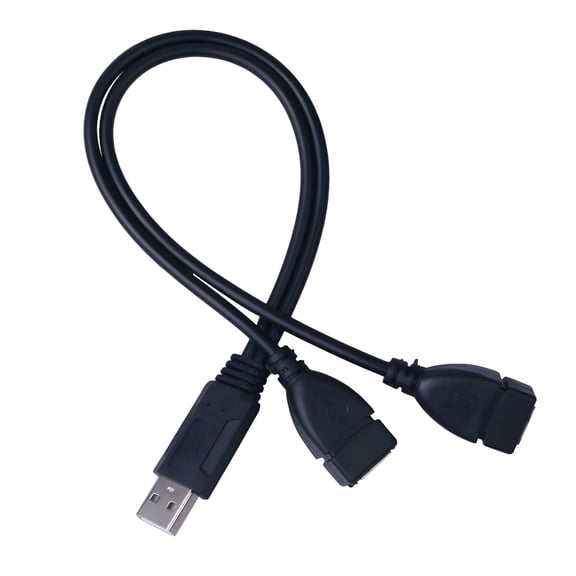 GJX USB 2.0 Male 1-To-2 Dual USB Female Splitter Hub Cord Adapter Converter Black