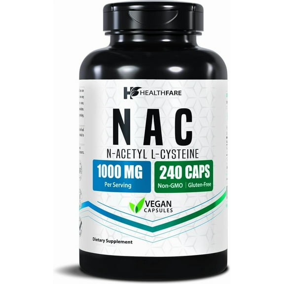 HealthFare NAC N-Acetyl L-Cysteine Supplement | 1000mg High Potency | 240 Vegan Capsules | Respiratory & Antioxidant Support, Cellular Energy & Liver Support | Non-GMO, Gluten-Free, Made in USA