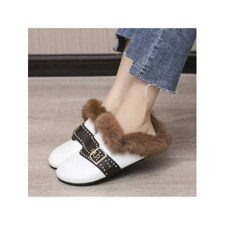 

Harsuny Clogs Mules for Women Flats Ladies Fuzzy Slippers Comfort Slip On Work Dress Loafers Shoes White 8.5