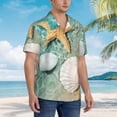 thumbnail image 5 of Xecao Starfish And Seashell print Hawaiian shirt - a stylish short-sleeve button-down for men, perfect for casual beach and tropical outings., 5 of 9