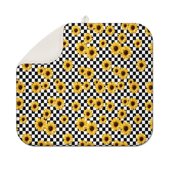 Sunflower Kitchen Dish Drying Pad Microfiber Counter Mat Foldable Absorbent Rack Drainer Summer Floral Decor 16x18 Inch