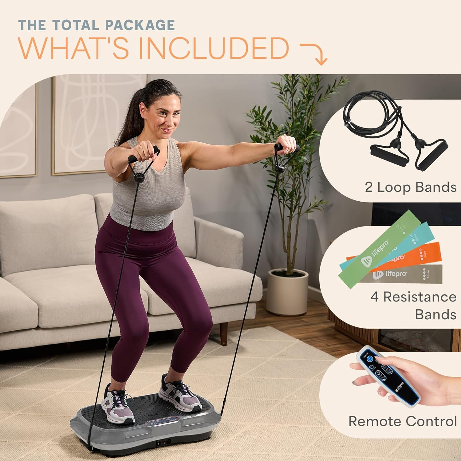 Lifepro Waver Vibration Plate Exercise Machine – Full Body Vibrating Plate for Lymphatic Drainage, Muscle Toning & Fat Loss – Includes Loop Bands, Remote & 99 Speed Settings - Gray