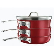طقم أواني طهي سيراميك من Gotham Steel مكون من 10 قطع من STACKMASTER مع مقابض تبقى باردة وأغطية زجاجية مقواة قابلة للتكديس