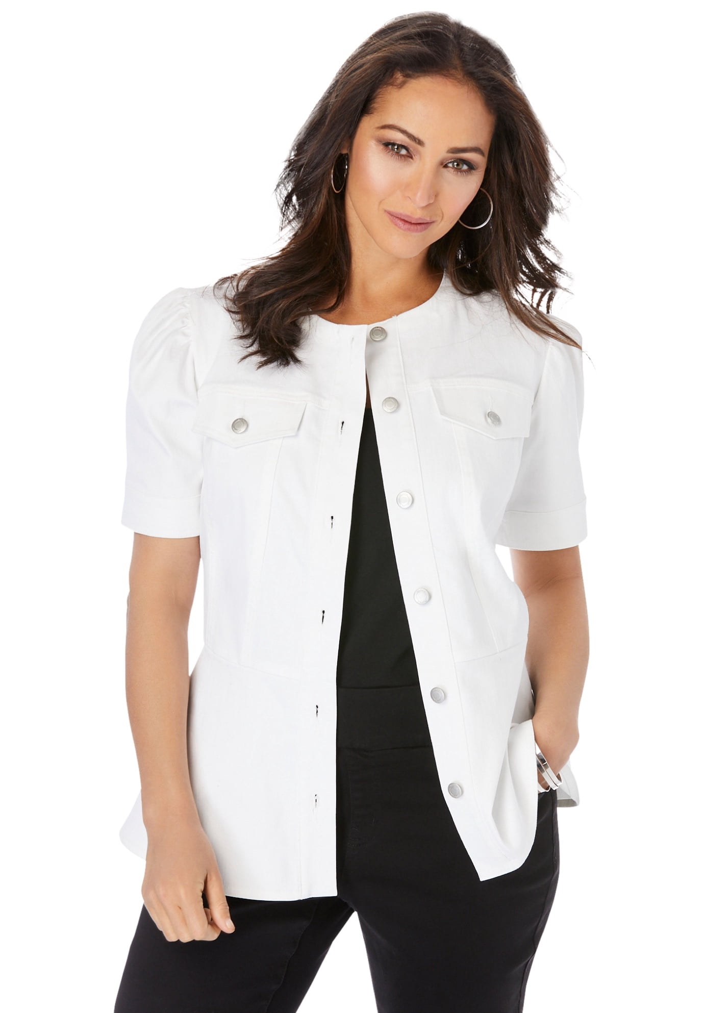 Plus Size Short-Sleeve Denim Jacket 