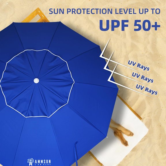8ft Beach Umbrella with Sand Anchor Heavy Duty Windproof UV50  Tilt  Garden Pool