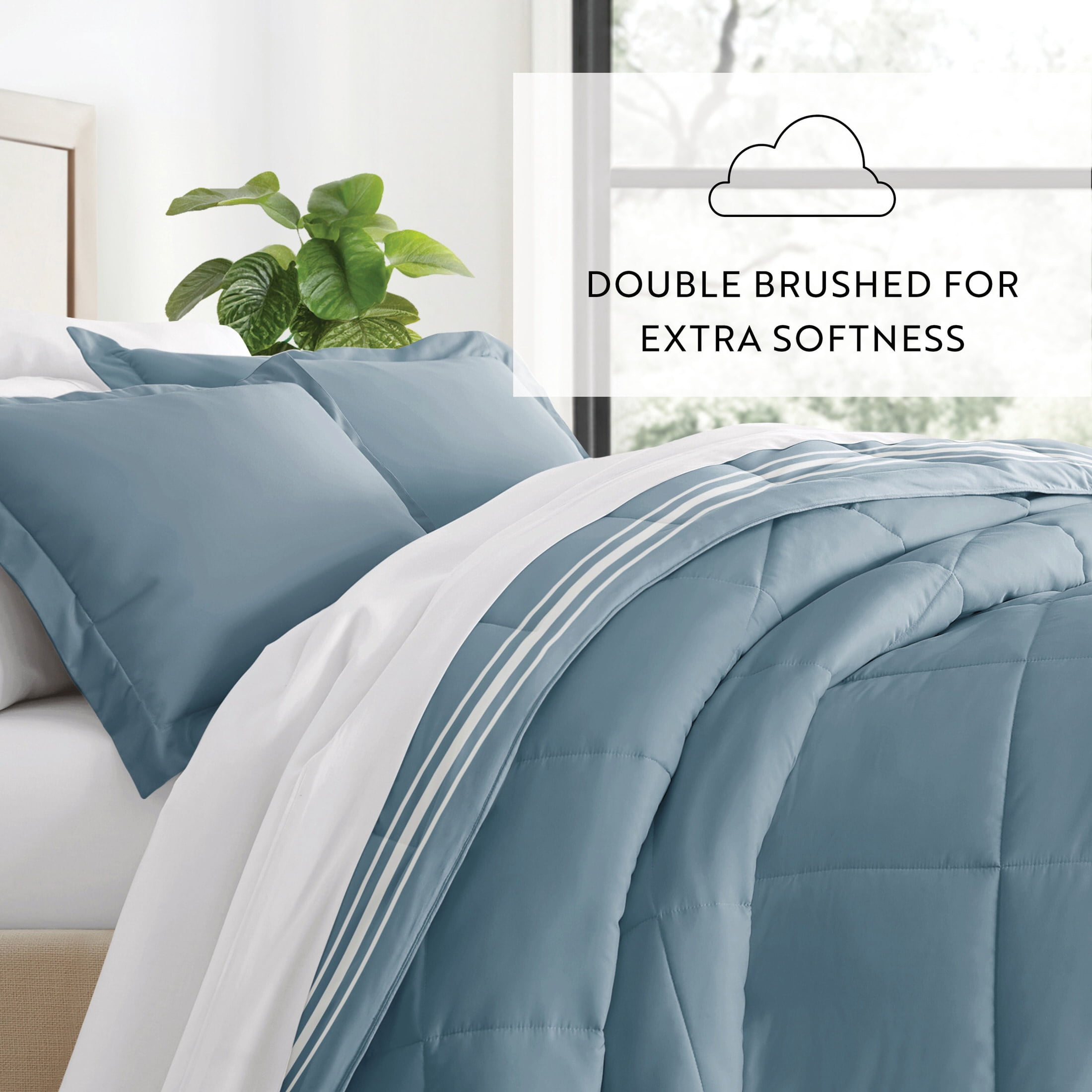 All Season Ultra Soft Comforter Set Lightweight Bedding in Soft Stripe for Full/Queen Size by Comfort Canopy