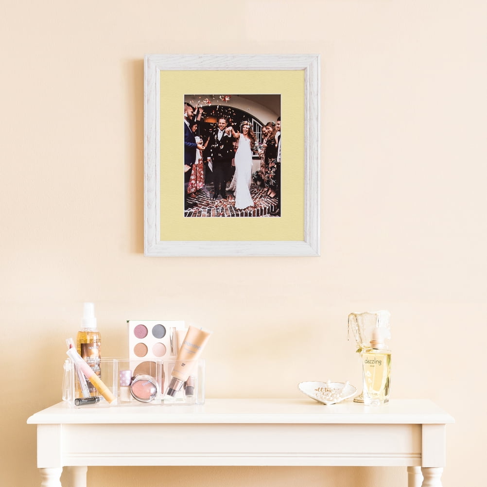 ArtToFrames 22x28 Matted Picture Frame with 18x24 Single Mat Photo Opening Framed in 1.25 Off White Wash on Ash and 2 Buttercup Mat (FWM-4098-22x28)