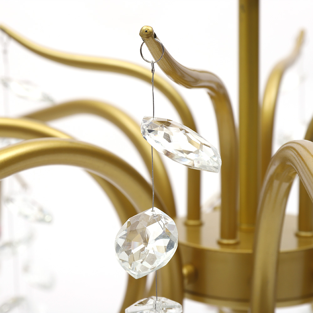 ANQIDI 35.43" Modern Crystal Chandelier Gold Dimmable Pendant Light 8+1 Heads Leaf Shape Hanging Lamp AC110-220V