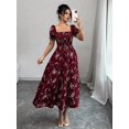 thumbnail image 1 of Vestido Maxi Con Cuello Cuadrado, Manga Corta Fruncida Y Estampado Floral, 1 of 30
