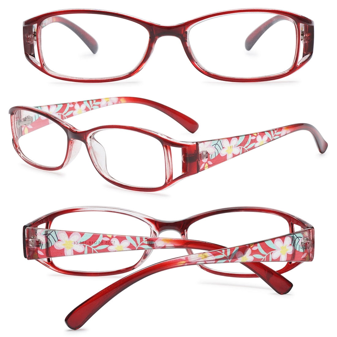 KOOSUFA Womens Floral Color Reading Glasses 2.00 Quality Rectangle Readers Eyeglasses Eyewear Red
