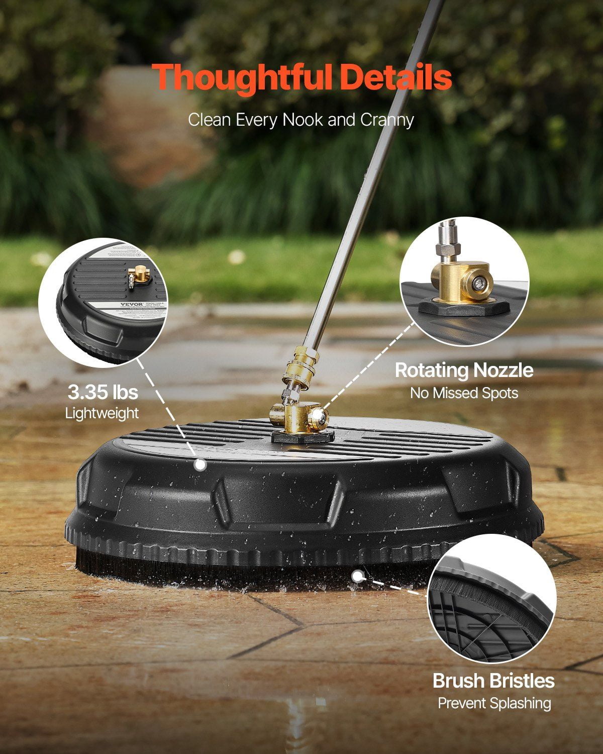 15" Pressure Washer Surface Cleaner - 3000 Max PSI Rotary Nozzle with 2 Extended Wands - Heavy Duty Plastic for Driveways, Decks & Concrete - Fits Most Power Washers