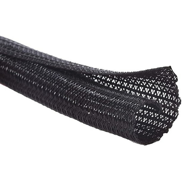 Protector de cable de 1,5 pulgadas Funda de cable de tubo de telar de alambre Funda dividida para cable USB Cable de alimentación - Protege al gato de los cables de masticación - Negro 50 metros