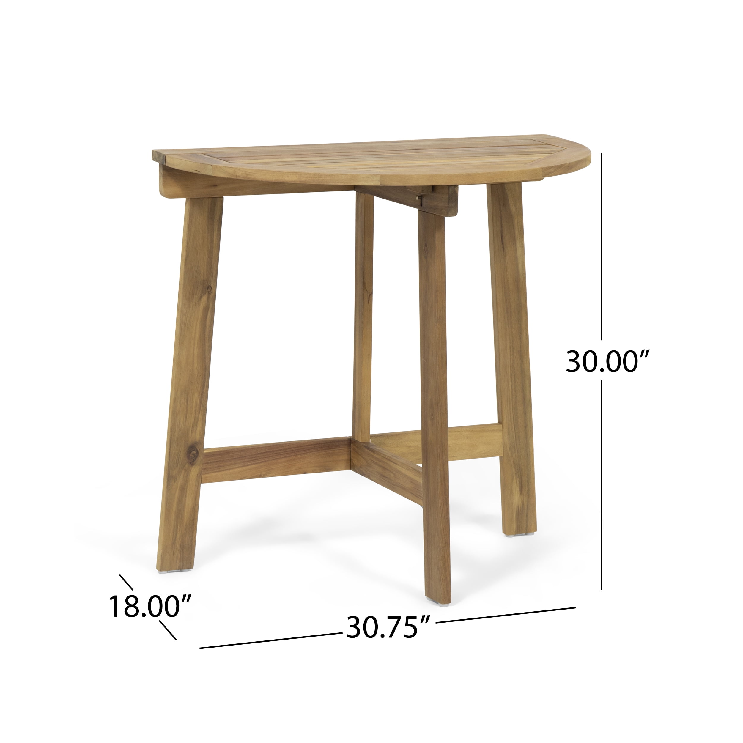 Outdoor Half Round Folding Bistro Table, Acacia Wood Desktop for Patio Balcony, Natural