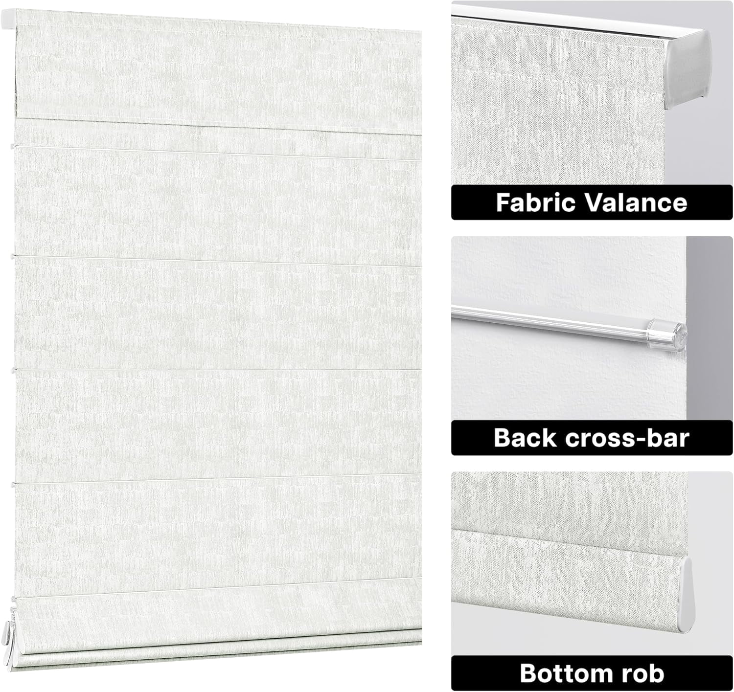 LazBlinds Cordless Roman Shades for Windows, Blackout Room Darkening Thermal Insulated Window Blinds, Lightweight Fabric Blinds for Indoor Windows, 26" W x 60" H, Off White