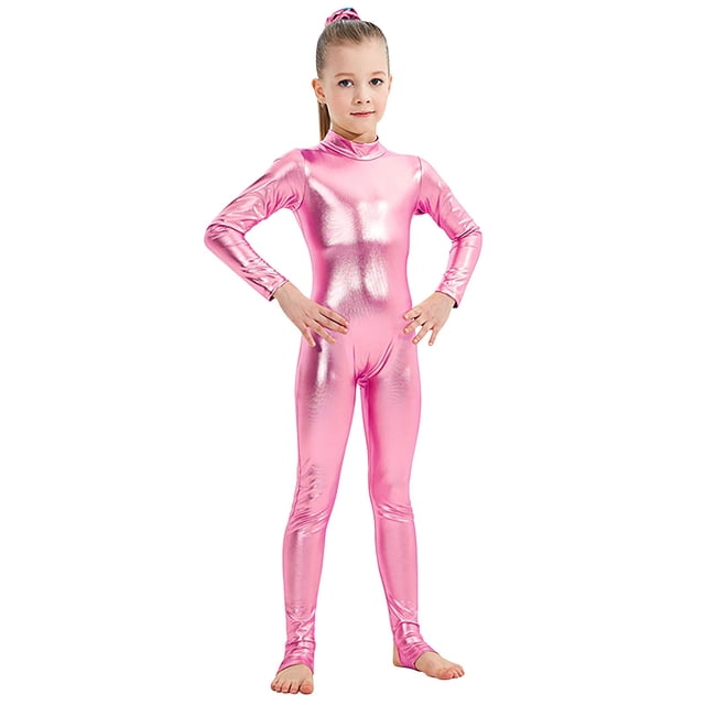Dance Tights for Girls, Shiny Zipper Back Jumpsuit