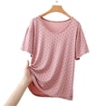 thumbnail image 3 of Ohufall Womens Pajama Tops Lightweight Breathable Modal Sleepwear Solid Color Crewneck Short Sleeve Shirts, 3 of 4