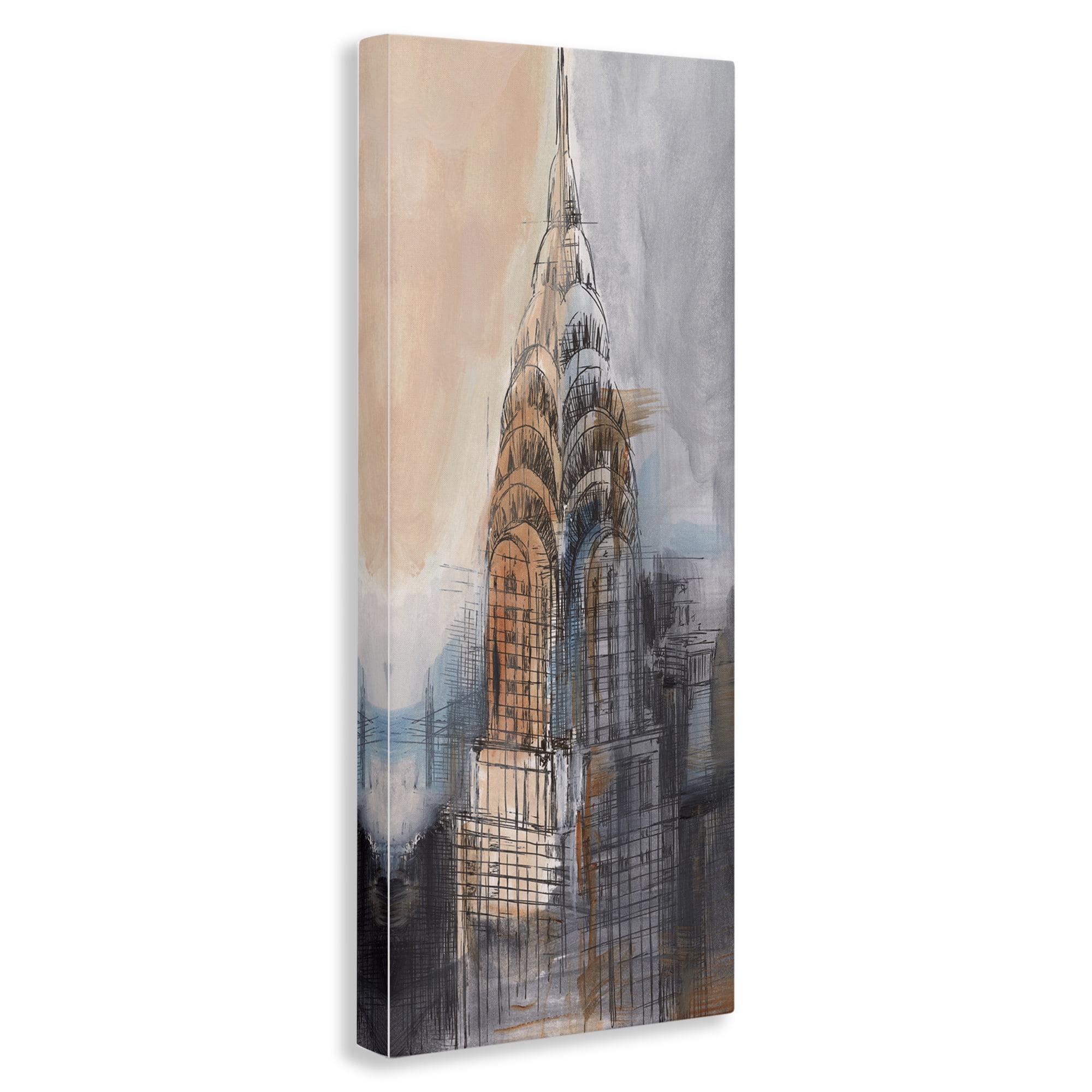 Stupell Industries City Tower Sketch Scenic & Cityscapes Painting Wrapped Canvas Art Print Wall Art, 13 x 30