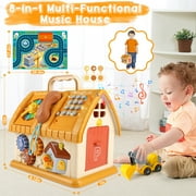 Huge Wave Toddler Montessori Toys for 1+ Year Old, 8-in-1 Multi-Functional Learning House, with 4 Building Cars and Map, Sound & Light Early Educational Kids Christmas Gifts