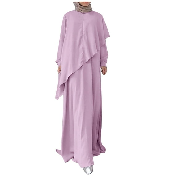 IROINNID Maxi Dress for Women The Winter Plus Size Round Neck Loose Sexy Long Sleeve Solid Dress Reduced,Pink