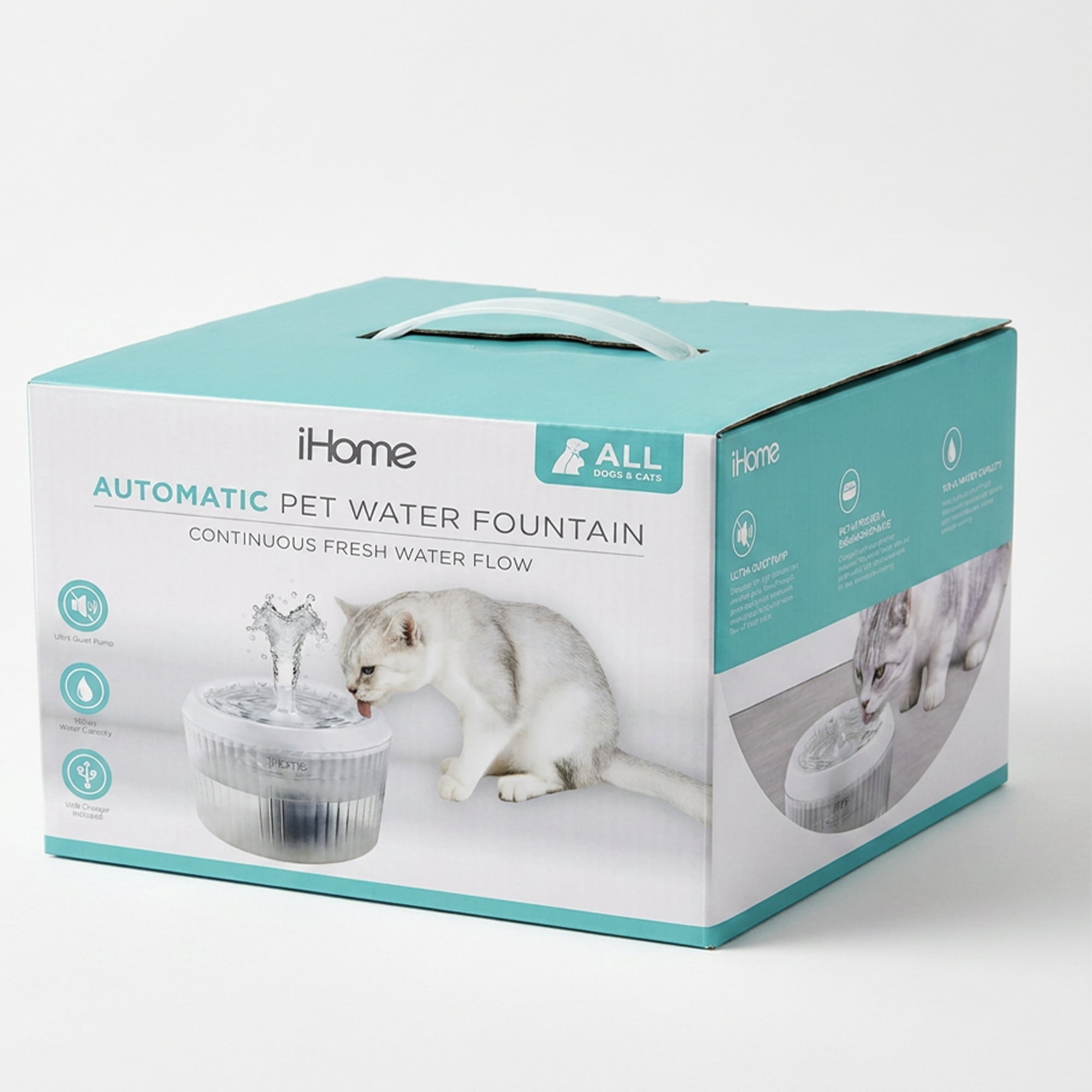 iHome Automatic Pet Water Fountain, 2.5L/84 oz, Ultra-Quiet Filtered Water Dispenser