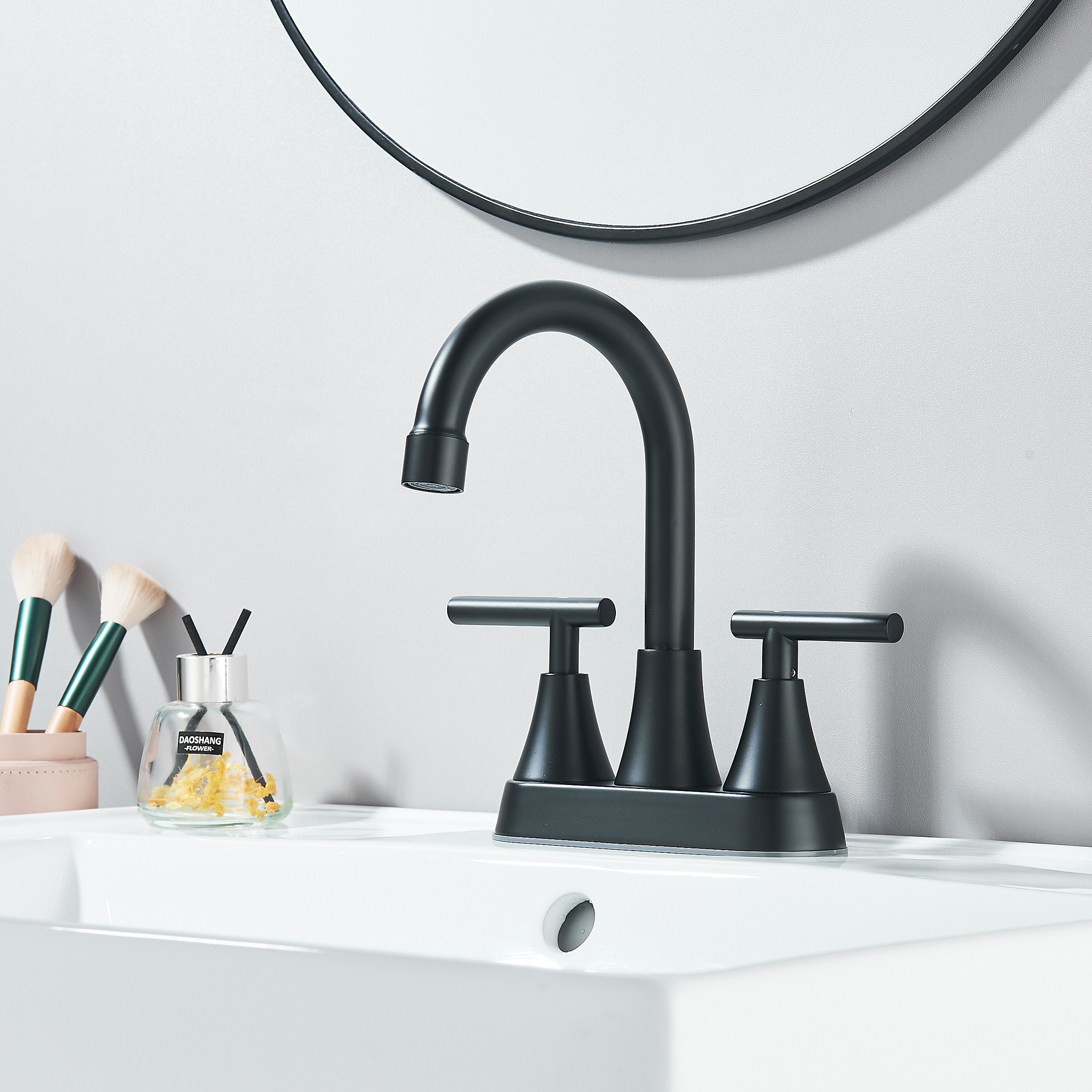 Zovajonia Bathroom Faucets for Sink 3 Hole,  4 inch Matte Black with Pop-up Drain and 2 Supply Hoses, Stainless Steel 2-Handle, for Sink Vanity