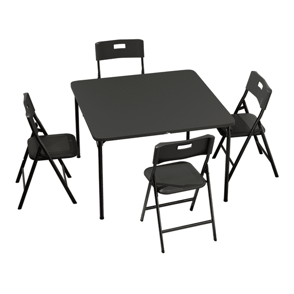 SDJPOI 5-Piece Folding Table and Chairs, Portable Event Card Table with Chairs Set of 4, for Indoor/Outdoor Use , Picnic,Game Room ( Black)