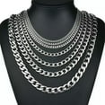 thumbnail image 4 of Stainless Steel Cuban Chain Necklace Silver Plated Choker Mens 3/5/7/9/11mm, 4 of 4