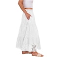 thumbnail image 4 of LWavelet Women Eyelet Embroidery Tiered Midi Skirt Elastic High Waist With Pockets Cute Summer Skirt White M, 4 of 8
