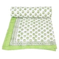 thumbnail image 2 of Indian Green Flower Print Hand Black Print Kantha Quilt Throw Blanket Bedspread Single Size Cotton, 2 of 4