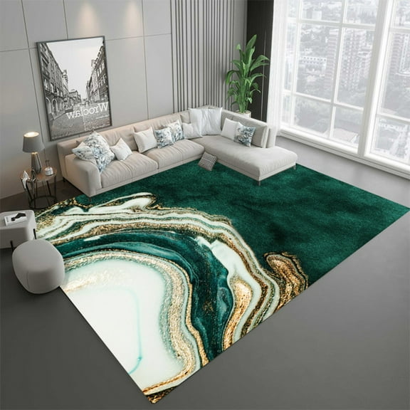 Emerald Green Marble Area Rugs For Living Dining Room Non-Slip Abstract Throw Rugs Bedroom Home Decor Carpets Washable Mats 5' x 7'