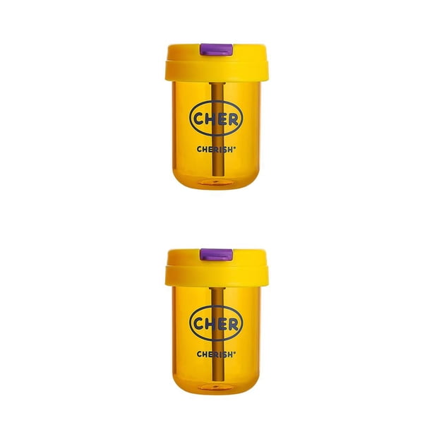 Cateissary Botella de agua con pajita 300ML resistente al calor a prueba de fugas taza portátil a prueba de polvo para estudiantes deportes Amarillo 2piezas