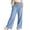 Blue, variant on Girls Kids Summer Solid Full Length Trousers Linen Drawstring Wide Leg Side Pocket Pants