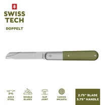 Swiss Tech Doppelt Folding Knife, Olive Micarta Handle, Dual AUS-8 Steel Blades, Slip Joint