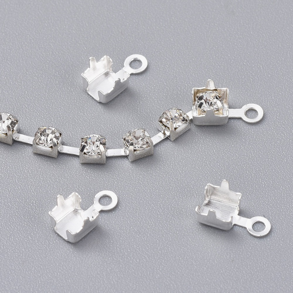 Brass Cup Chain Ends Rhinestone Cup Chain Connectors Silver 7x3.5mm Hole: 1.4mm about 3.3mm inner diameter