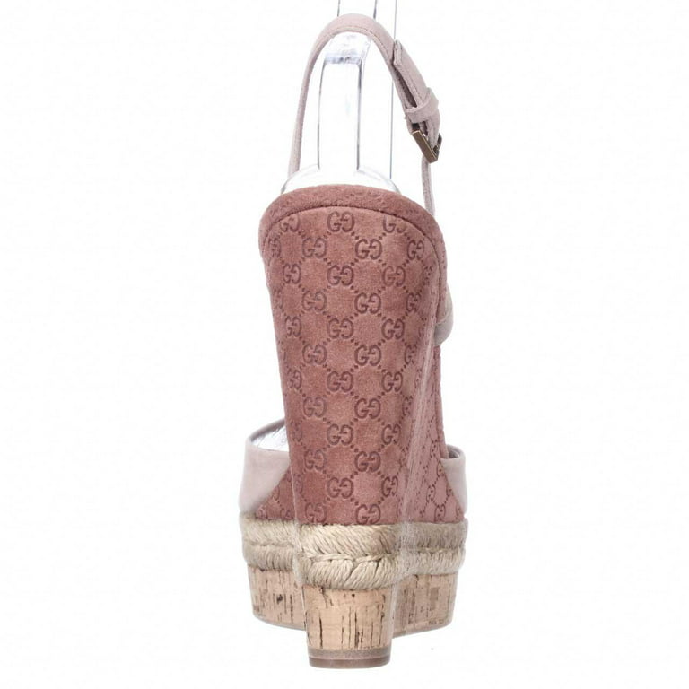Womens Gucci C2000 Cork Espadrille Wedge Platform Ankle Strap Sandals, Dark  Cipria, 11 US / 41 EU 