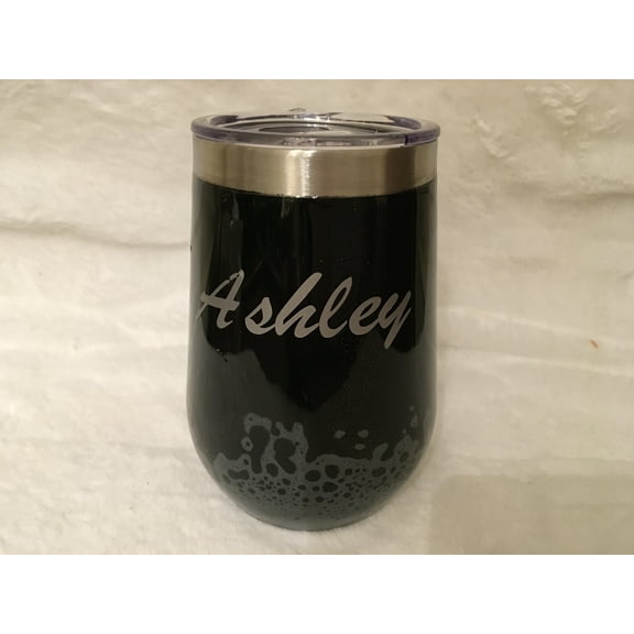 12 oz Wine Tumbler, Vacuum, Insulated, Stainless Steel, Black/Silver, TAQ