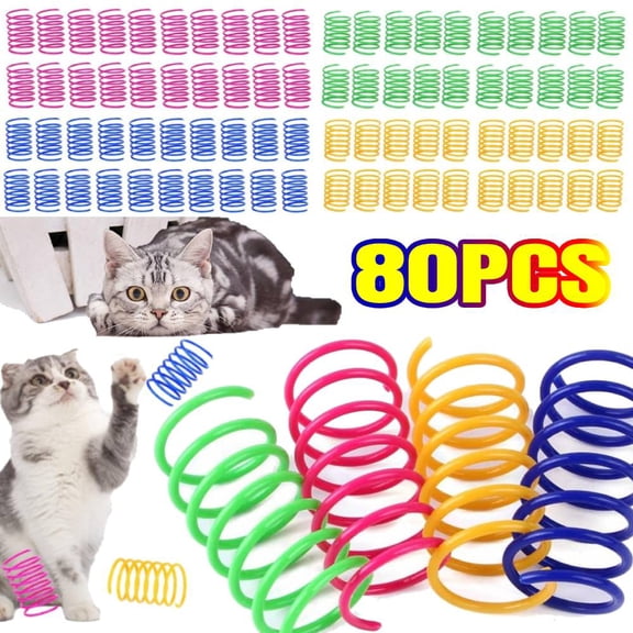 80 Pack Cat Spring Toys, Durable Plastic Coils for Indoor Active - Colorful 1 Inch Spirals Spring Fitness Play for Cat Kitten Pets