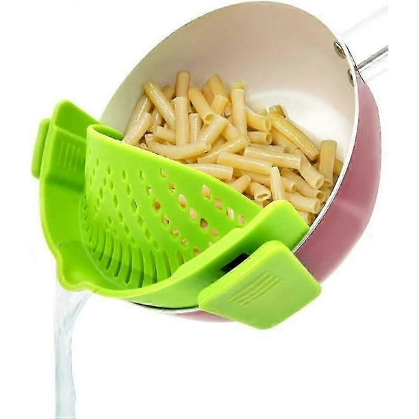 Clip on Strainer for Pots Pan Pasta Strainer, Silicone Food Strainer Hands-Free Pan Strainer, Clip-on Kitchen Food Strainer for Spaghetti, Pasta, Gro