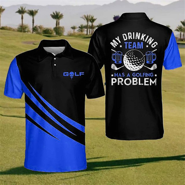 Golf Series Men's Button Polo Shirt Printed Short-sleeved T-shirt Top For Men