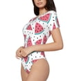 thumbnail image 2 of KLL Women 's Crew Neck Bodysuit Jumpsuits Watermelon Print Short onesies Stretch T Shirts, 2 of 7