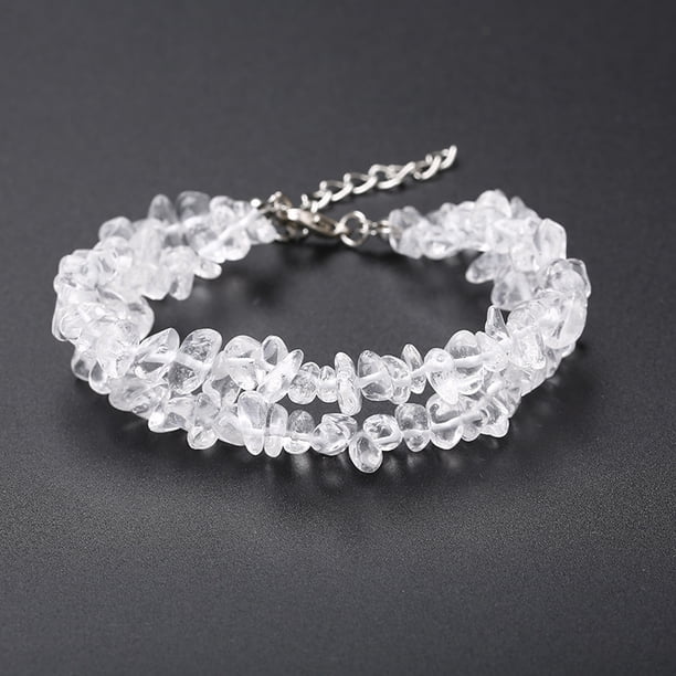 Xiao Hua Pulsera de cuentas hecha a mano, ideal para hombres y mujeres, con cristales de piedra natural de doble capa (blanco).