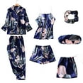 thumbnail image 2 of Elainilye Fashion Women'S Sleepwear Pajamas Sets Homewear Silky PJ Set Nightwear Loungewear Seven PC Sets,Blue, 2 of 3