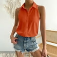 thumbnail image 2 of Womens Summer Tops Sleeveless Button Down Blouses Solid Casual Loose V Neck Tank Summer Shirts for Women Orange XL, 2 of 6