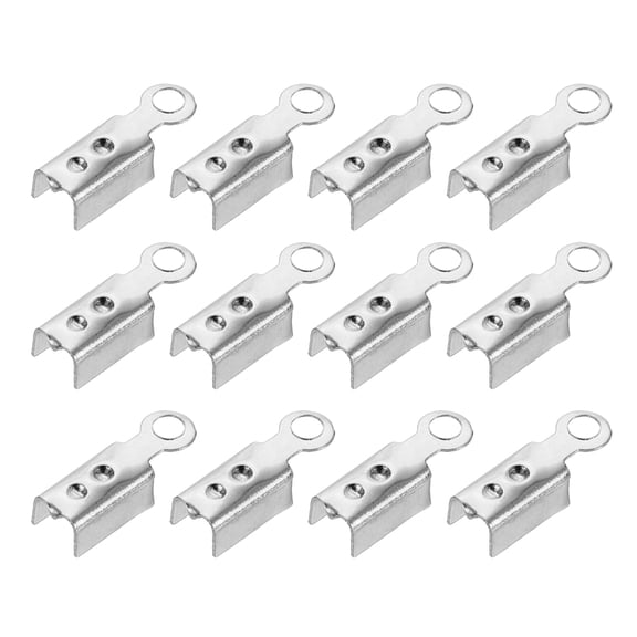200 Pcs Fold Over Cord Ends, 10.2x2.5mm Ribbon Crimp Ends Cap, Clasp Tips for Leather Craft Making Diy (Silver)