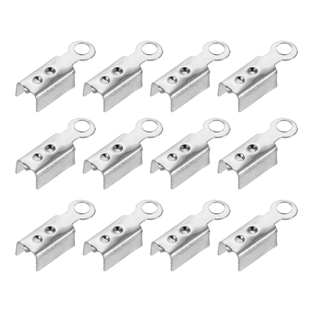200 Pcs Fold Over Cord Ends, 10.2x2.5mm Ribbon Crimp Ends Cap, Clasp Tips for Leather Craft Making Diy (Silver)