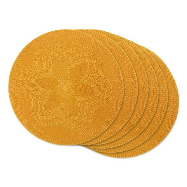 Design Imports CAMZ12801 Set de 6 Sets de Table Ronds Tissés Floraux, Or Miel