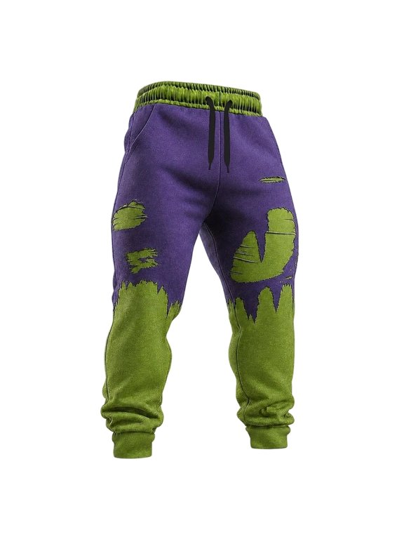 Mens Halloween Jogger Pants Color Block Distressed Patch Detail Drawstring Casual Sweatpants