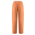 thumbnail image 4 of QLEICOM Women's Cropped Pants, Drawstring Stretch Sweatpants, Cotton Linen Loose Straight-Leg, Casual Elastic Waist Trousers with Pockets, Summer Running Jogging Athletic Pants Orange S, 4 of 4