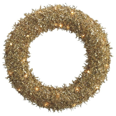 Allstate 22" Prelit Sparkling Frosted Gold Glittered Sequin Christmas Wreath