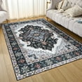 thumbnail image 2 of Lochas Vintage Boho Fluffy Rug Chenille Low Pile Area Rugs for Bedroom Living Room Indoor Floor Carpet Home Decor,5'X8',Black, 2 of 7